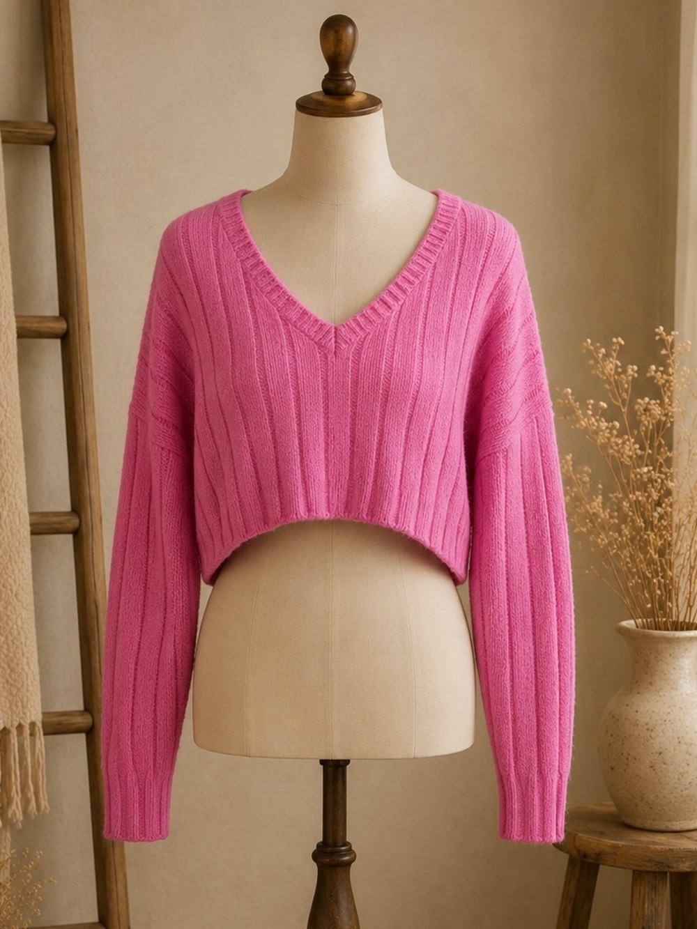 LA Hearts Pink Oversized Slouchy Knit Cropped Sweater Size Small